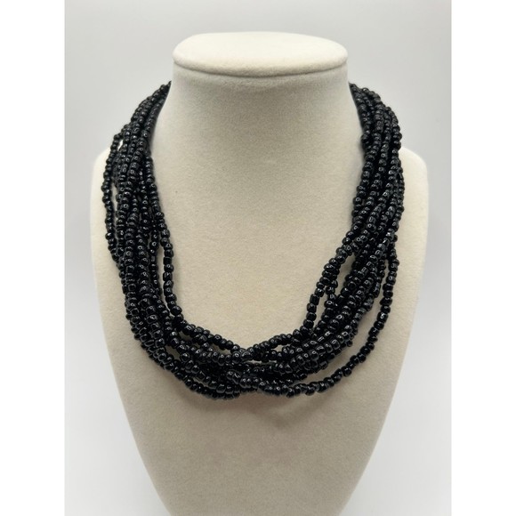Multi strand Black Glass Beaded Necklace - Picture 1 of 3